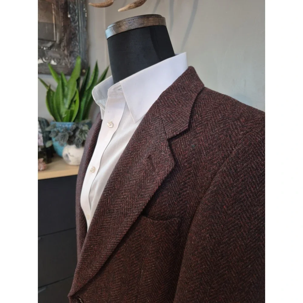 Oxonian Vintage Mens Herringbone Tweed Sports Coat 39L Mauve 2 Button P601